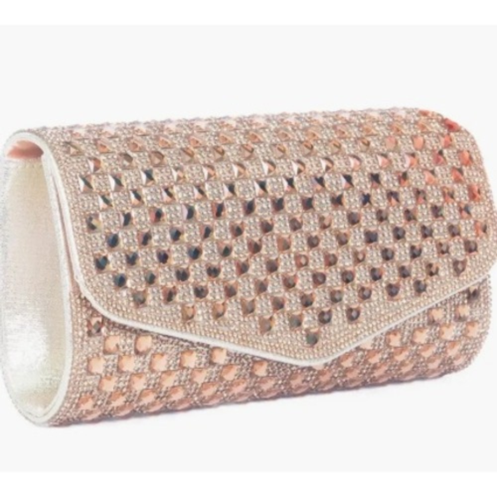 Lauren Lorraine Misha Clutch Evening Bag Rhinestone Wedding (Gold) Geometric